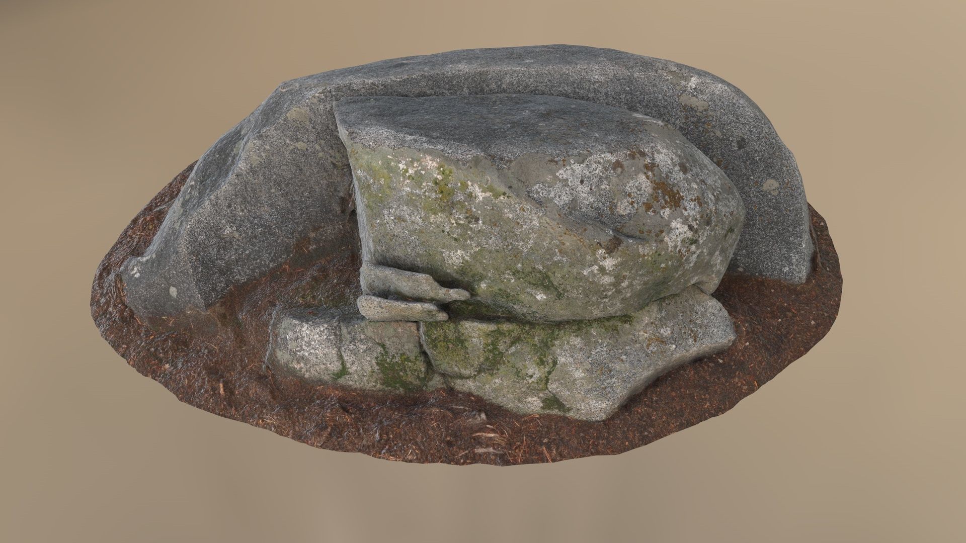 Realistic Stone rock with moss 3D model_1