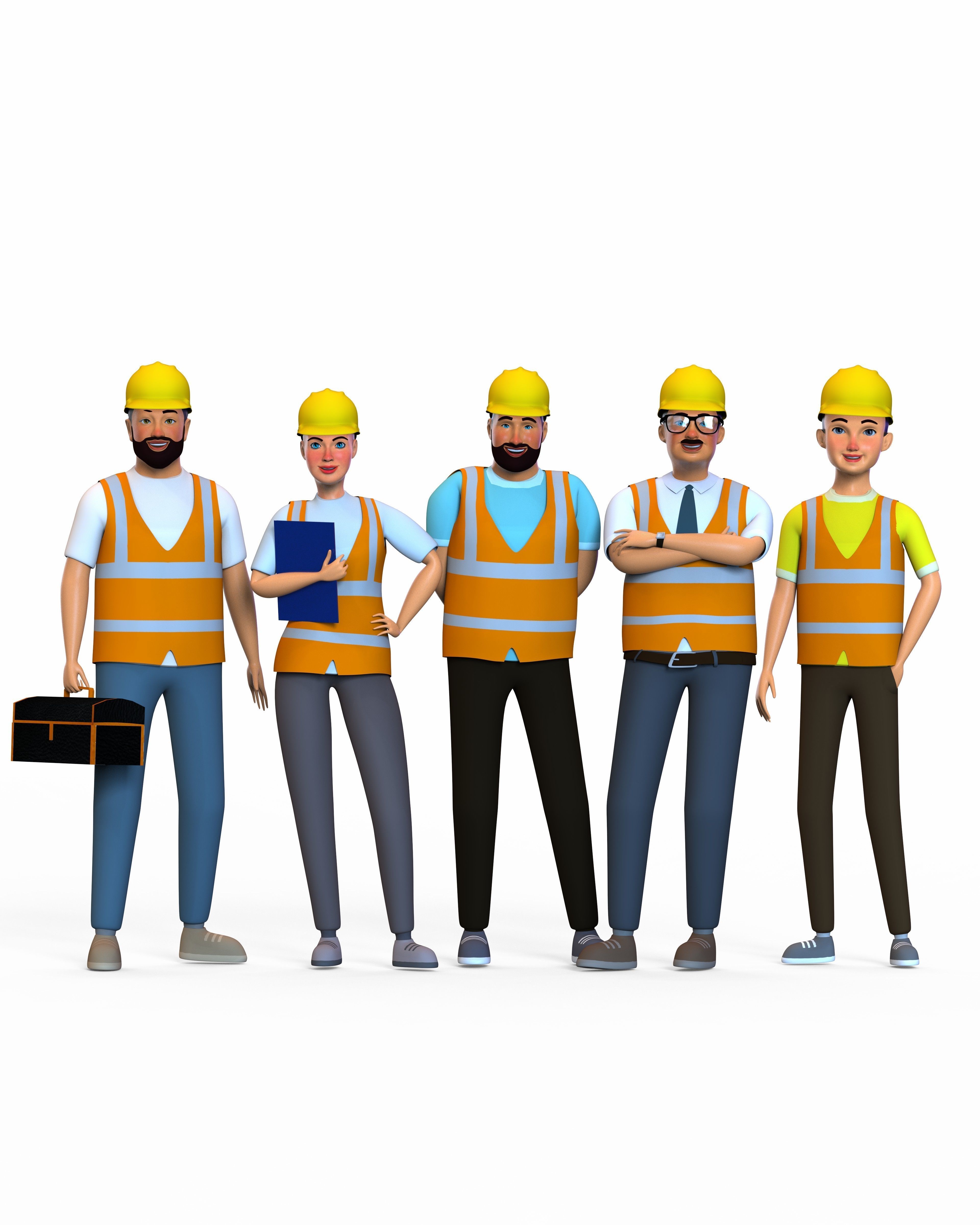 cartoon character Worker pack Low-poly 3D model_94