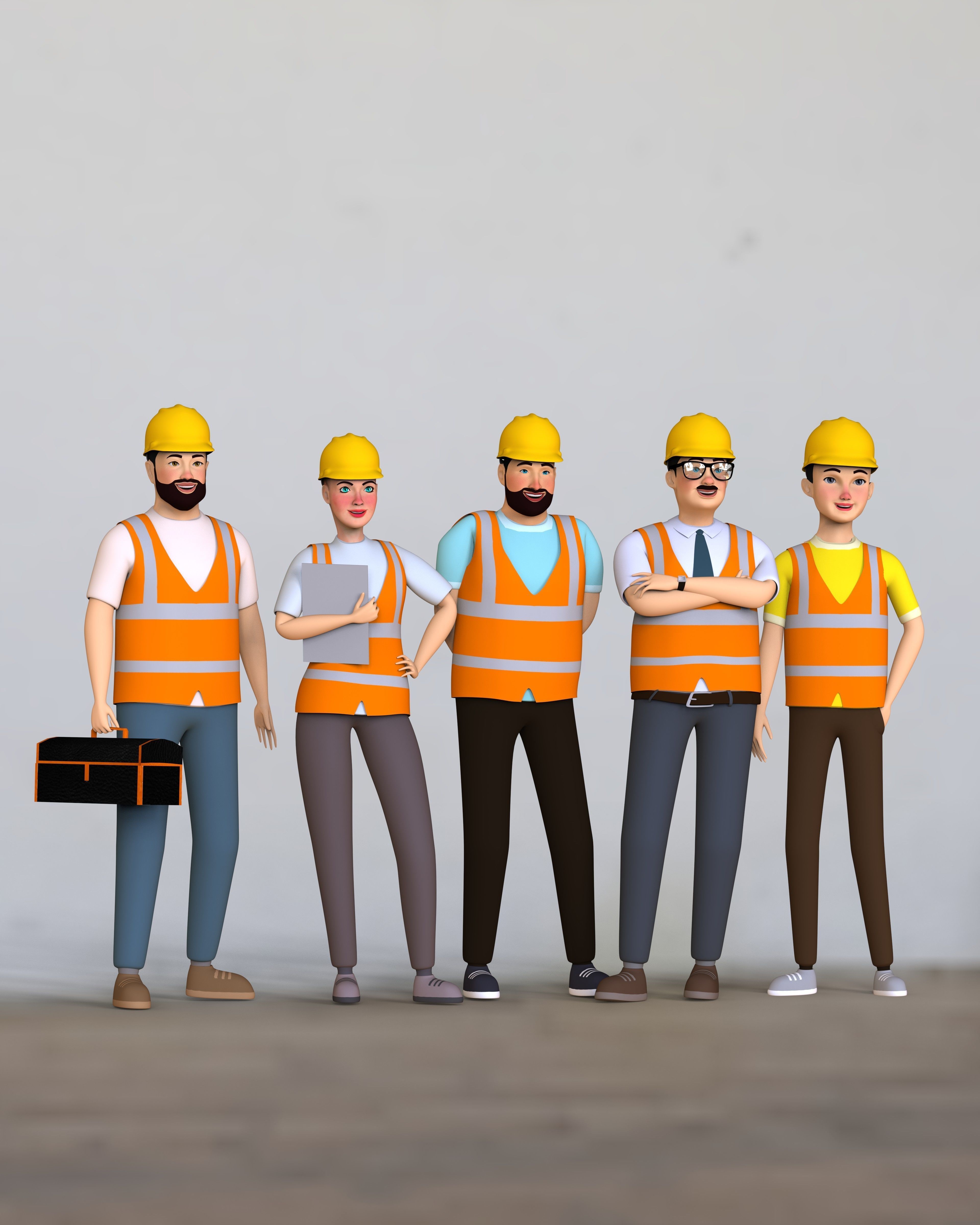 cartoon character Worker pack Low-poly 3D model_102