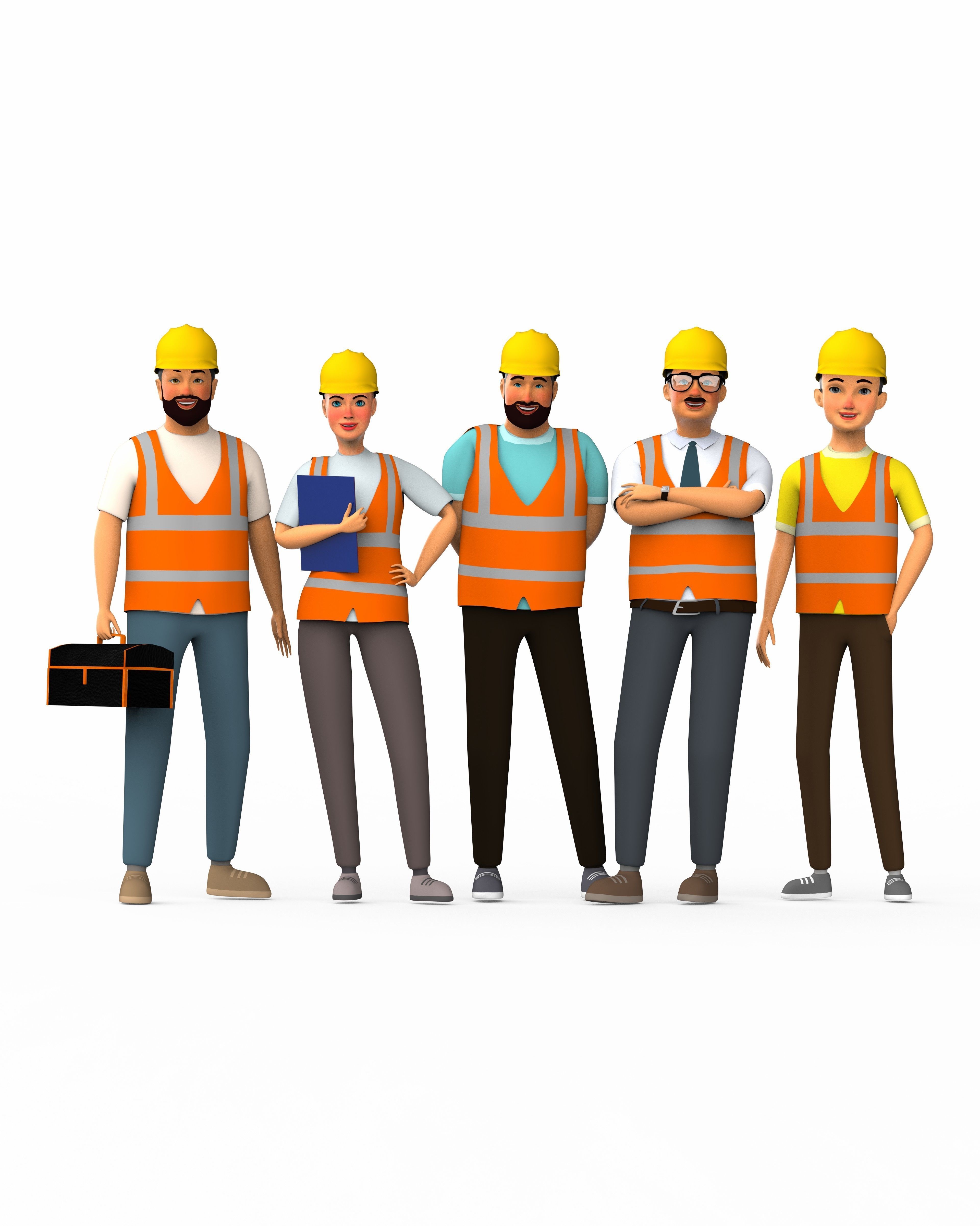 cartoon character Worker pack Low-poly 3D model_44