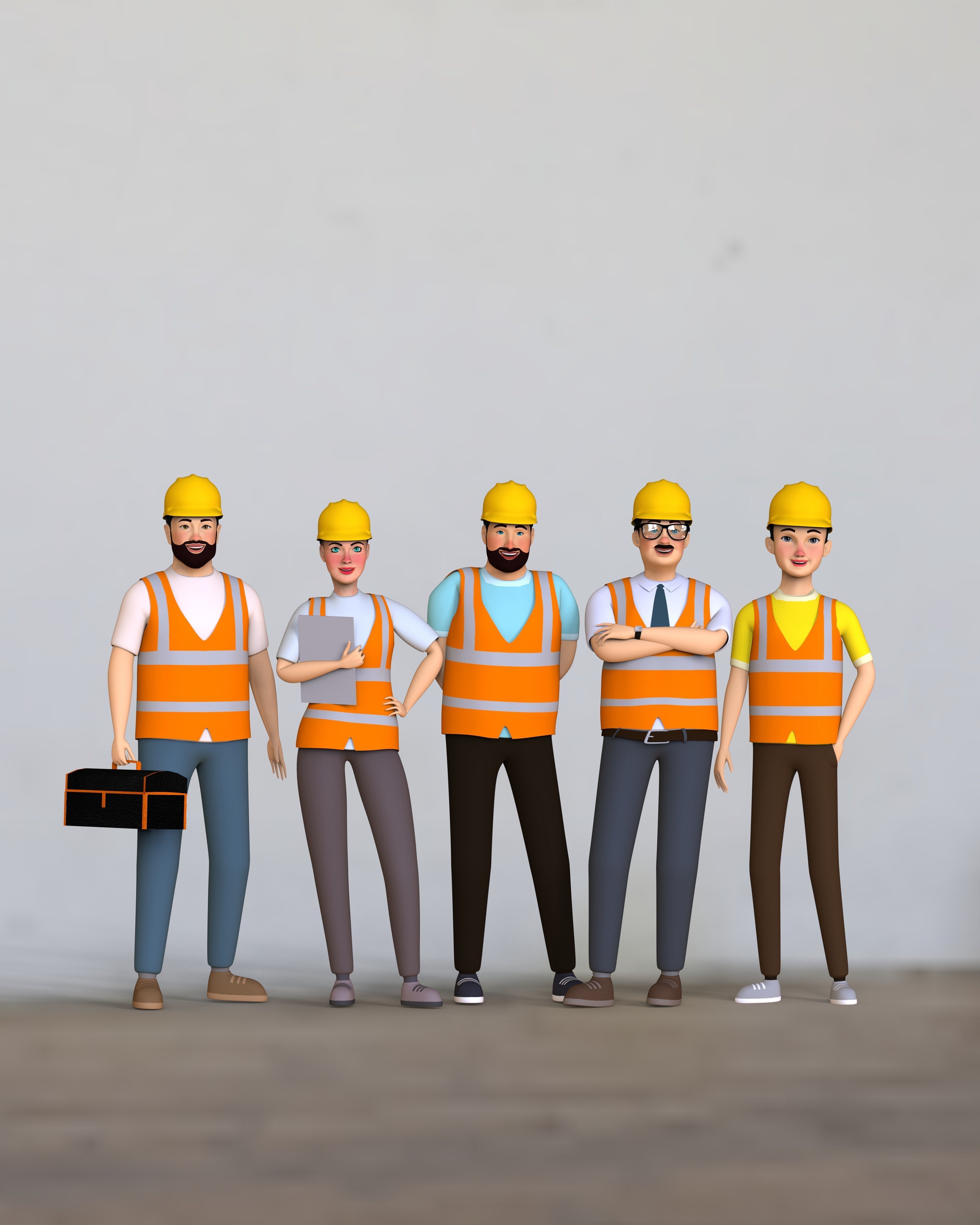 cartoon character Worker pack Low-poly 3D model_34