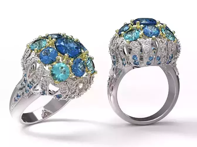 Ring colorful with diamonds and sapphires