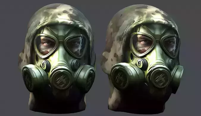 Gas mask helmet 3d model military combat Low-poly 