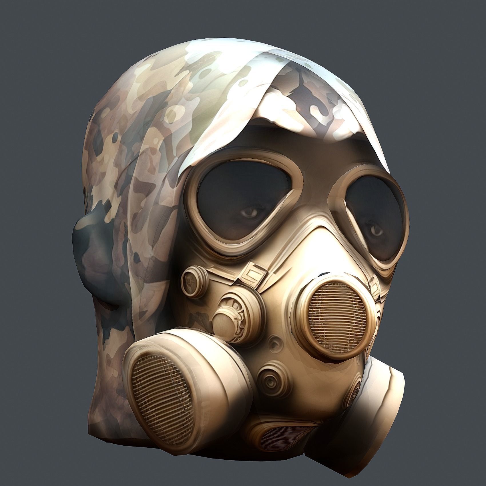 Gas mask helmet 3d model military combat Low-poly Low-poly 3D model_2
