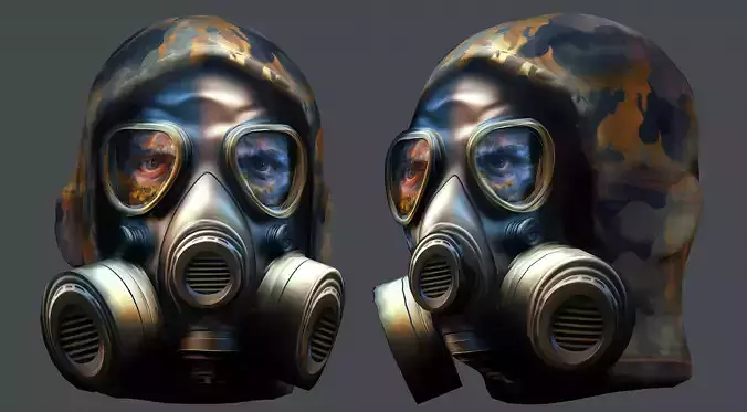 Gas mask helmet 3d model military combat Low-poly