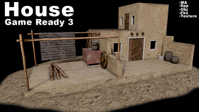 House Game Ready 3 in desert Low-poly 3D model