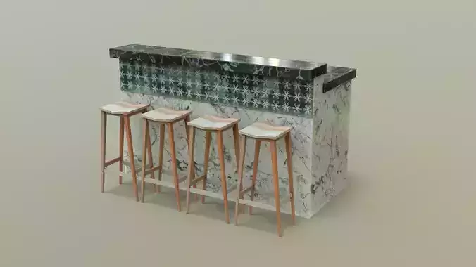 Kitchen Counter with Stool Low-poly 3D model