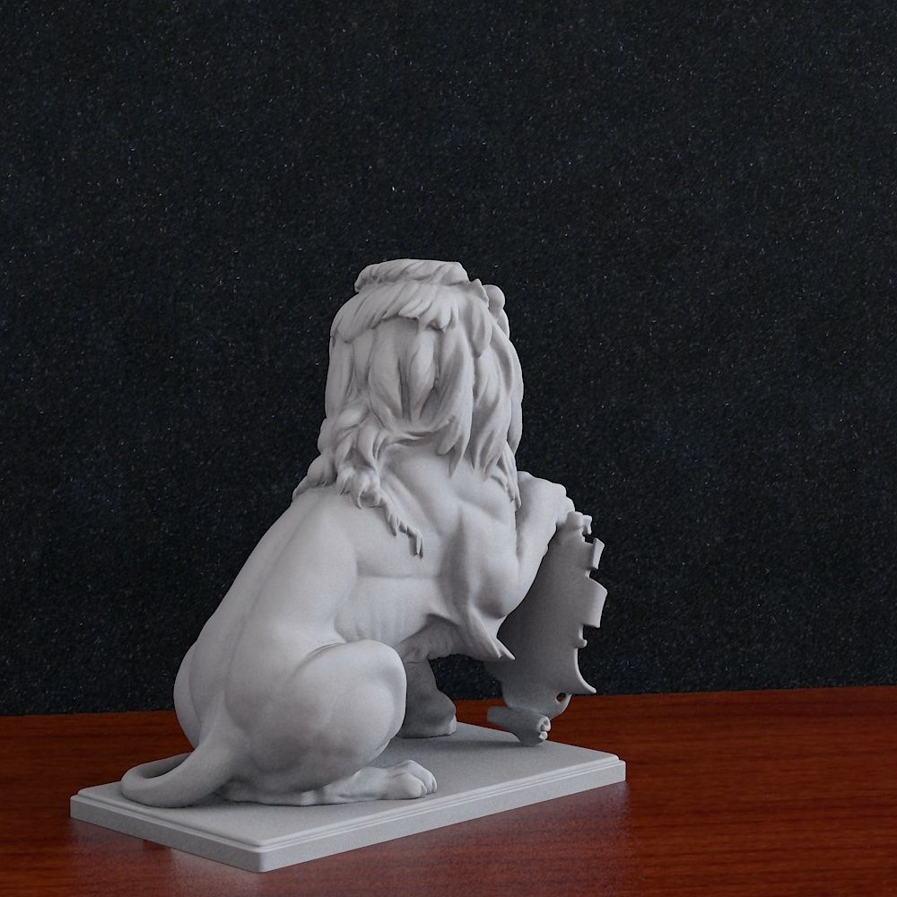 Lion with shield Statue 3D print model_3