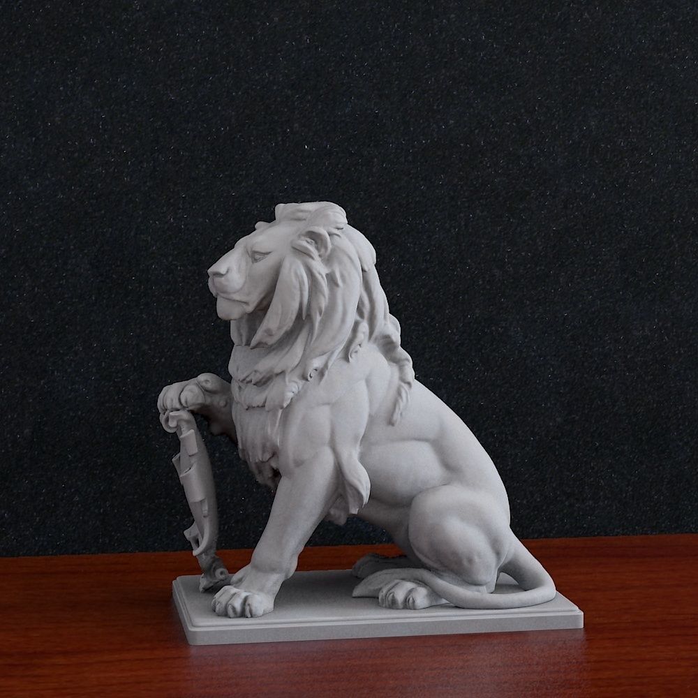 Lion with shield Statue 3D print model_2
