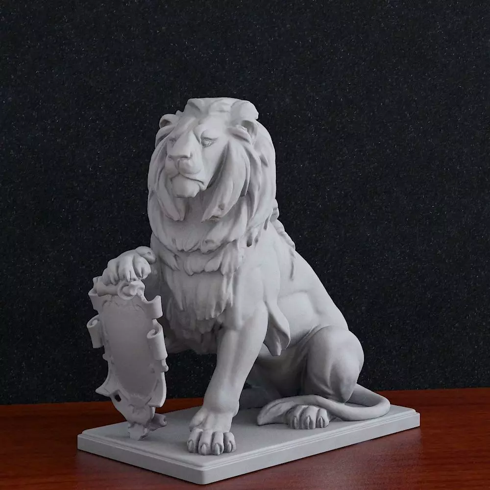Lion with shield Statue 3D print model_0