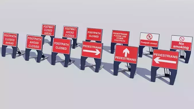 Low poly Temporary Footpath Signs Low-poly 3D model