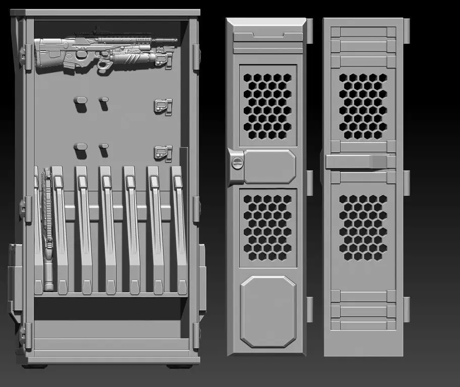 SciFi Weapons Locker and guns 3D print model