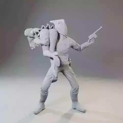 Rocketeer man carrying woman