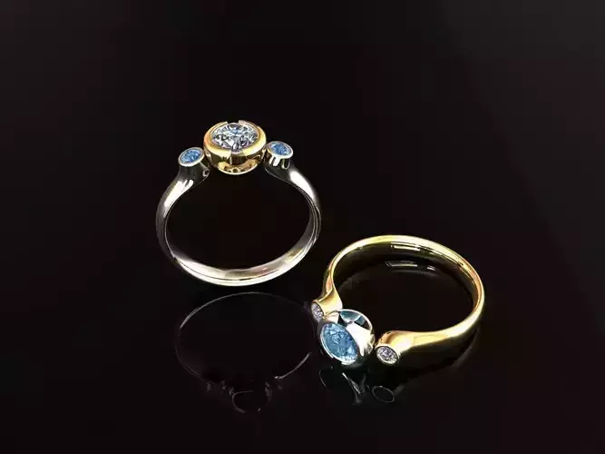 Three Diamond Engagement Ring 3D Model