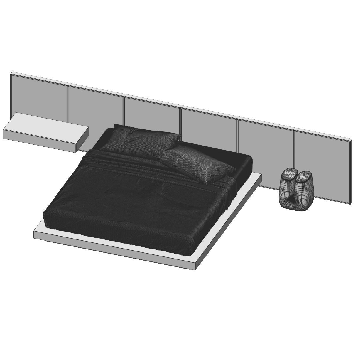 Bed 2 with headboard and footboard 3D model_4