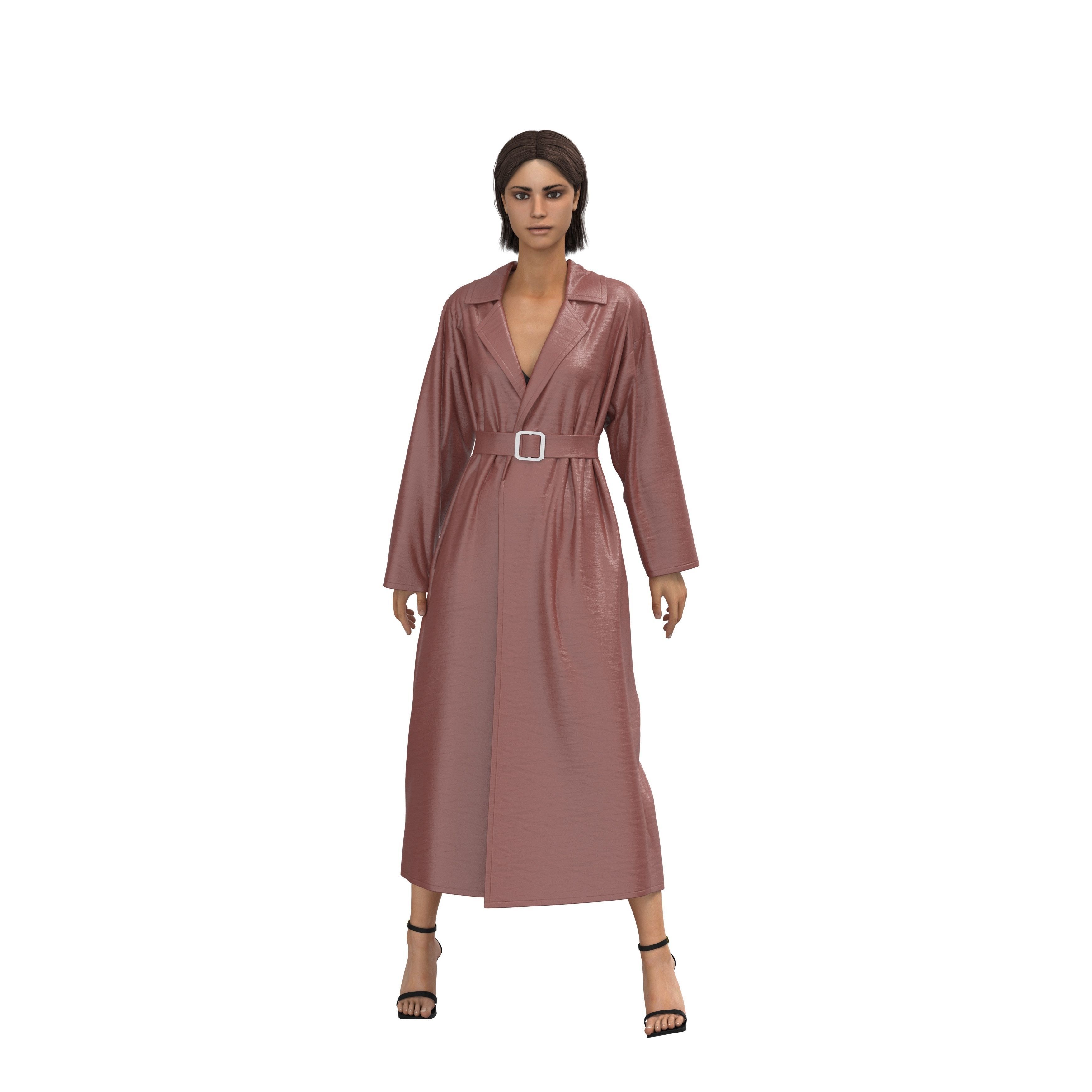 Coat trench 3D model_3