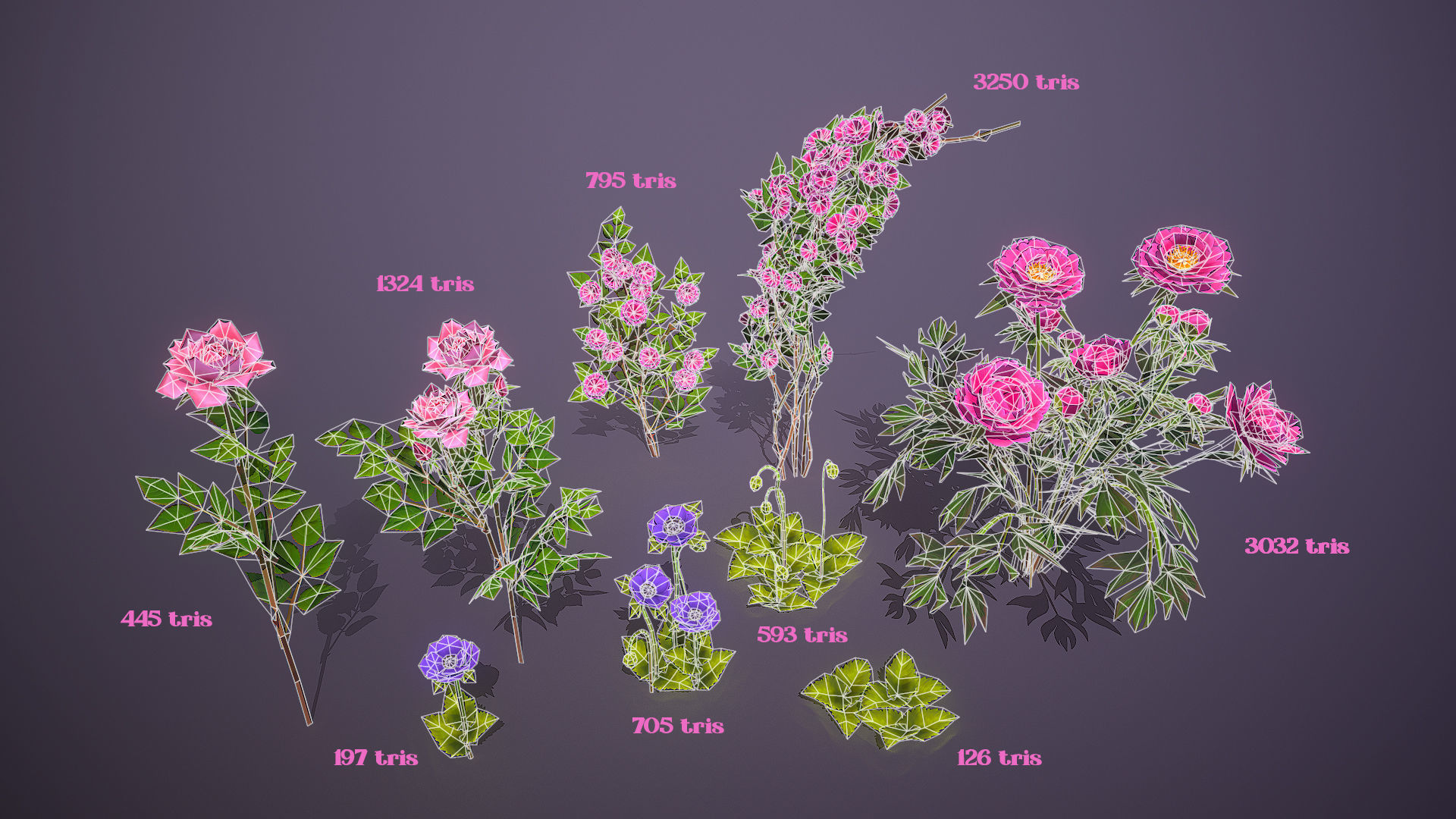 Flowers Pack Low-poly 3D model_9