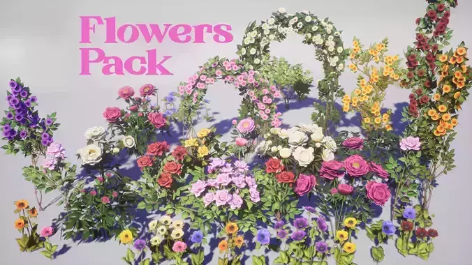 Flowers Pack Low-poly 3D model