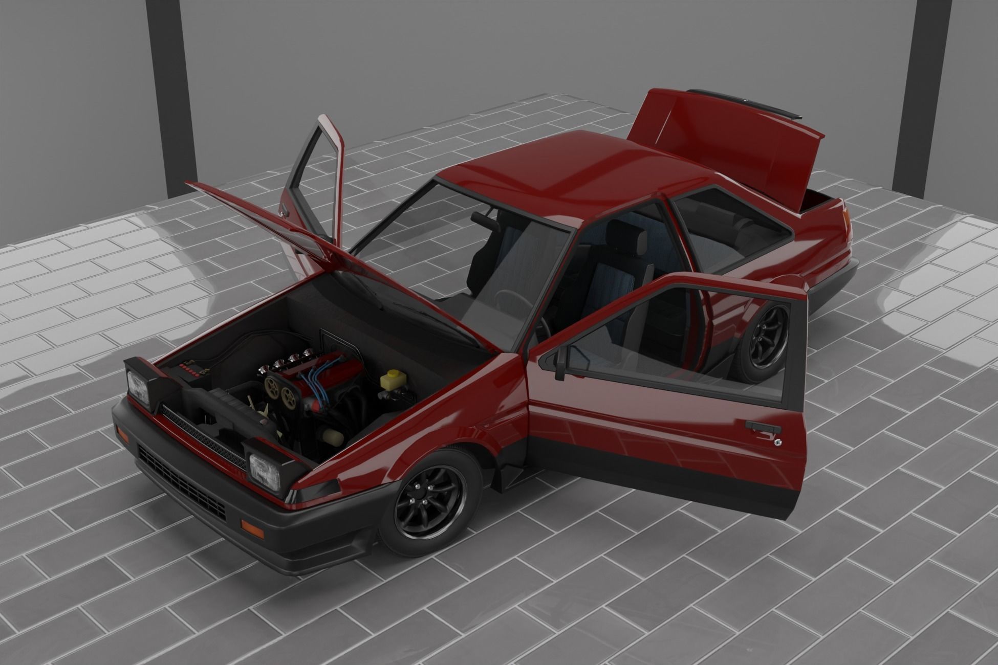 1980s Classic Car Fully Featured Low-poly 3D model_3