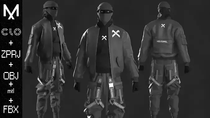 Techwear Male OBJ mtl FBX ZPRJ 3D model