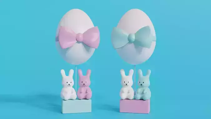 Easter Egg Balloon with Bunnies 3D model