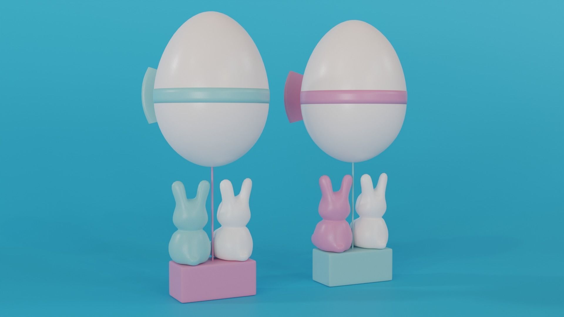 Easter Egg Balloon with Bunnies 3D model_1