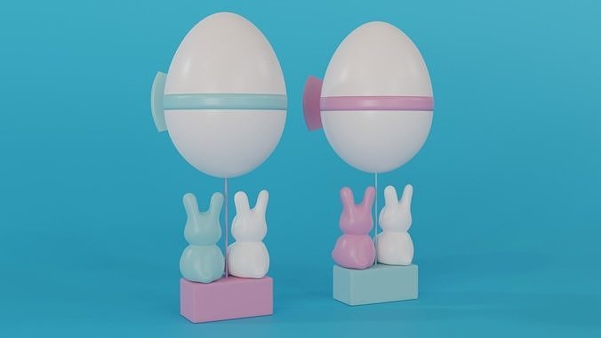 Easter Egg Balloon with Bunnies 3D model 2