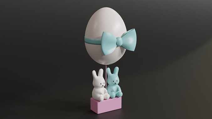 Easter Egg Balloon with Bunnies 3D model 5