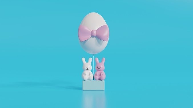 Easter Egg Balloon with Bunnies 3D model 4