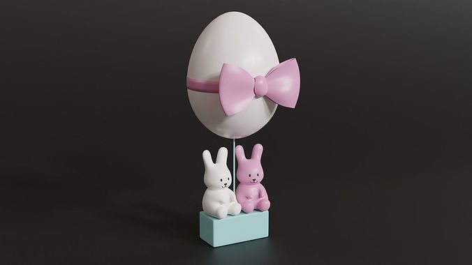 Easter Egg Balloon with Bunnies 3D model 6