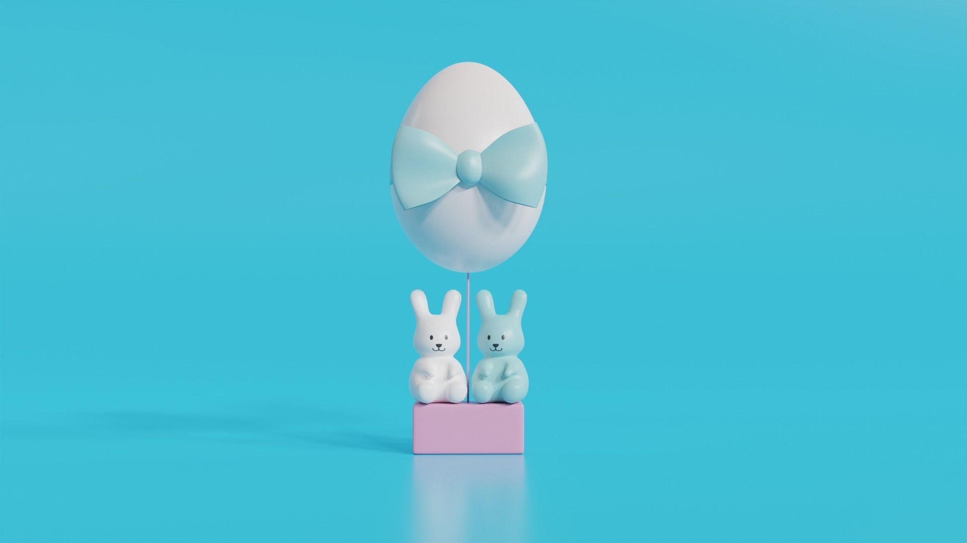 Easter Egg Balloon with Bunnies 3D model_2