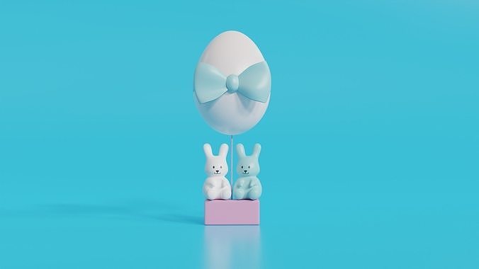 Easter Egg Balloon with Bunnies 3D model 3