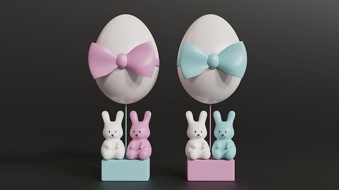 Easter Egg Balloon with Bunnies 3D model 7