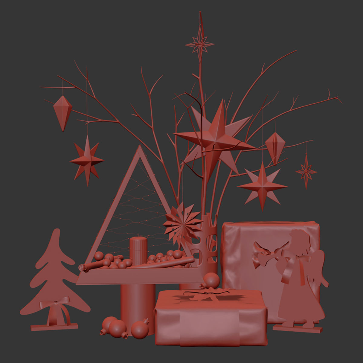 New Year Decor Set Low-poly 3D model_4