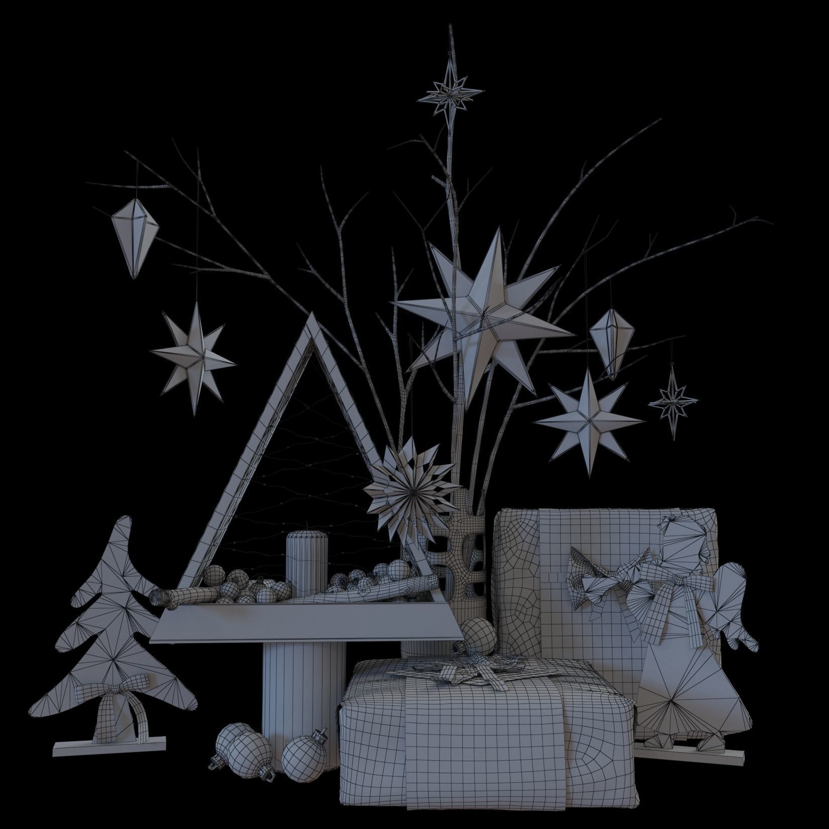 New Year Decor Set Low-poly 3D model_3