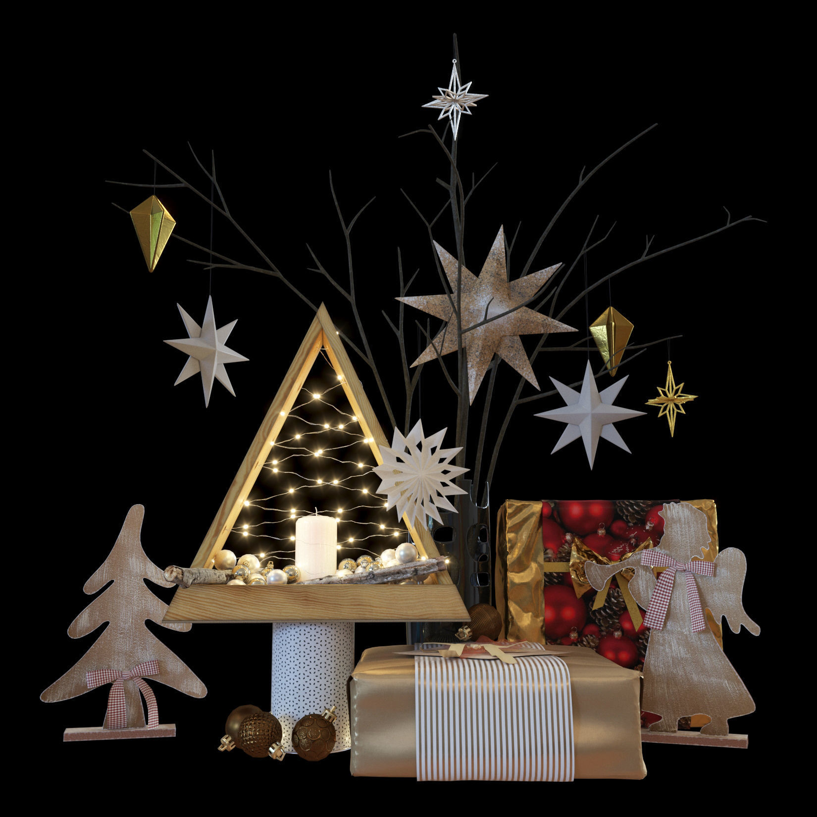 New Year Decor Set Low-poly 3D model_1