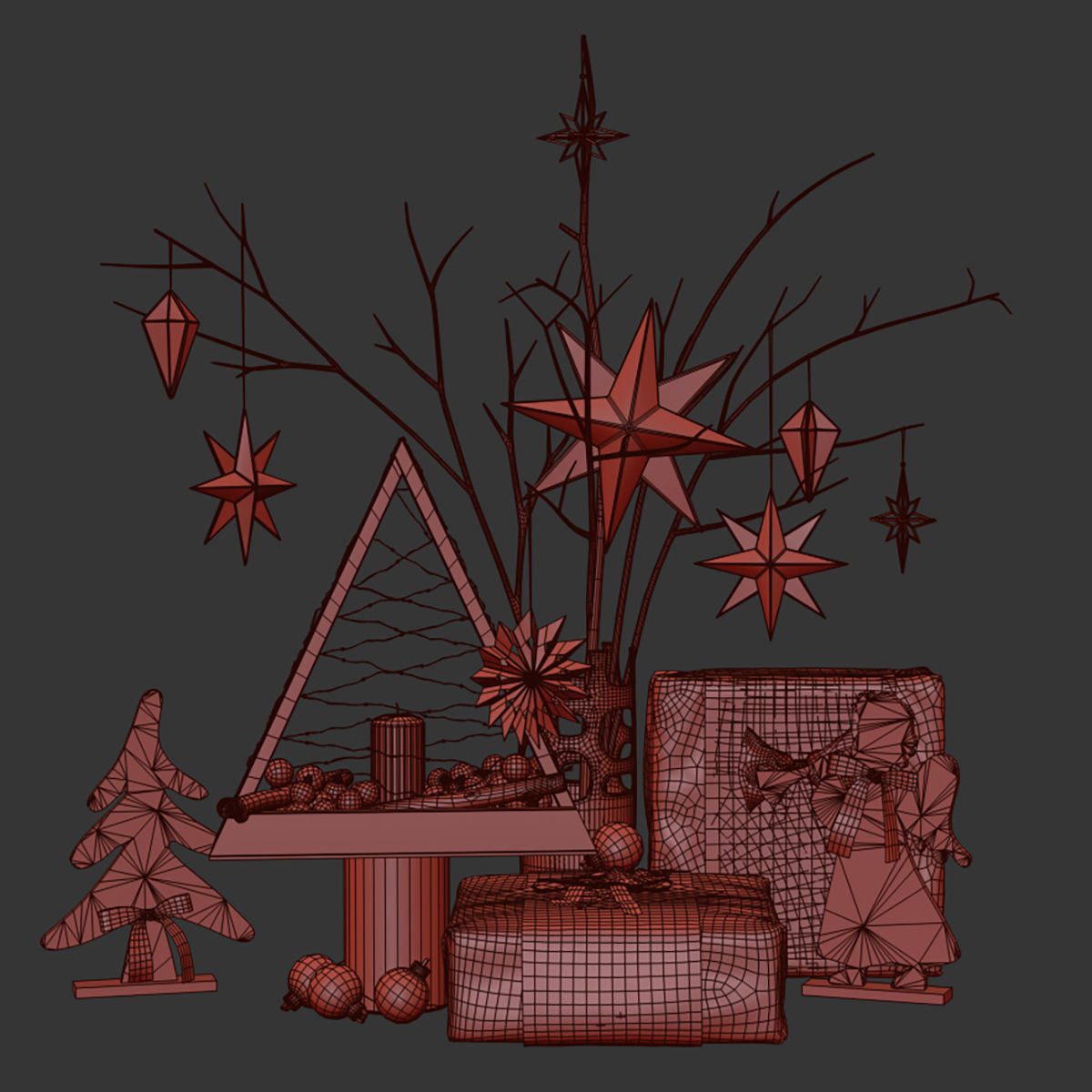 New Year Decor Set Low-poly 3D model_5