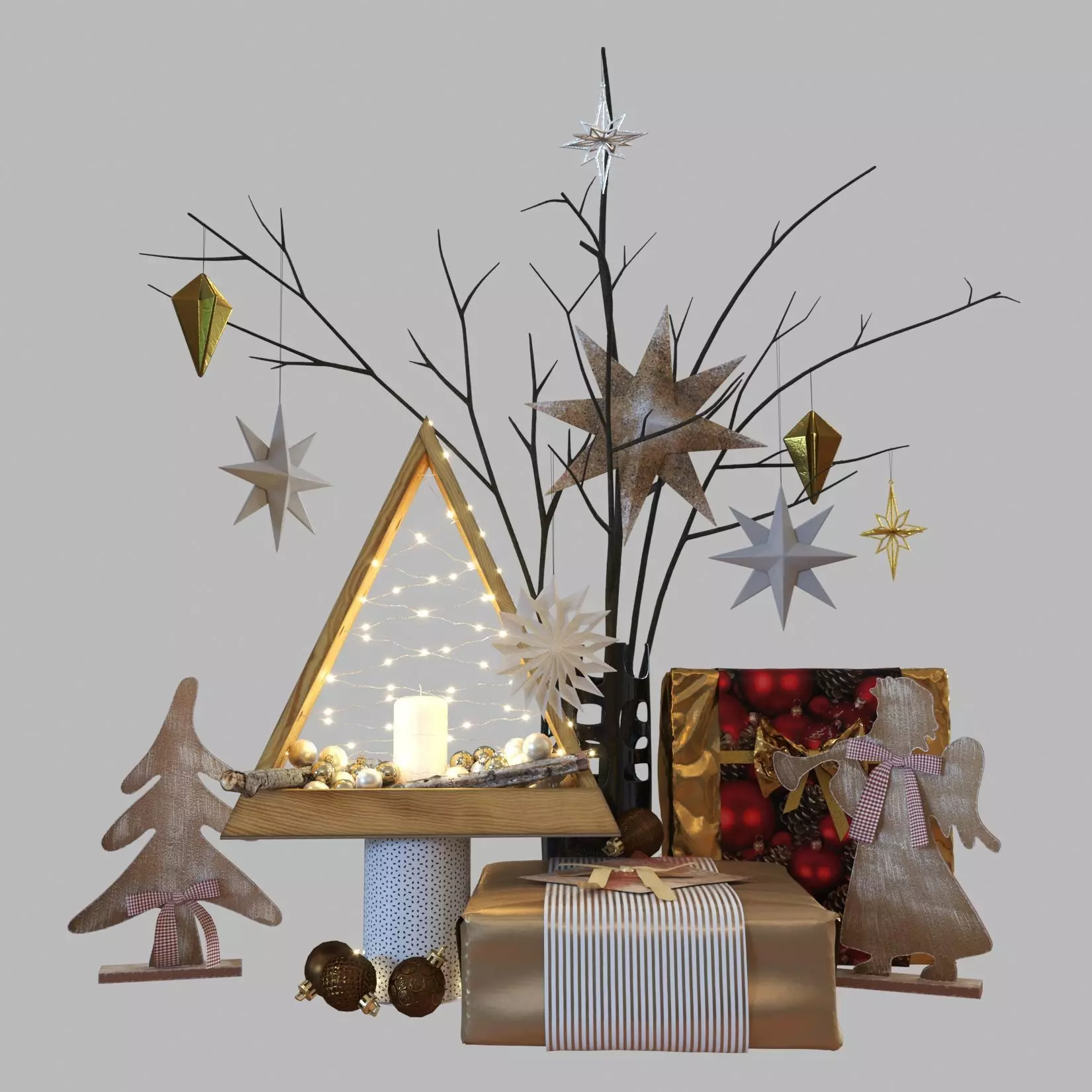New Year Decor Set Low-poly 3D model_0