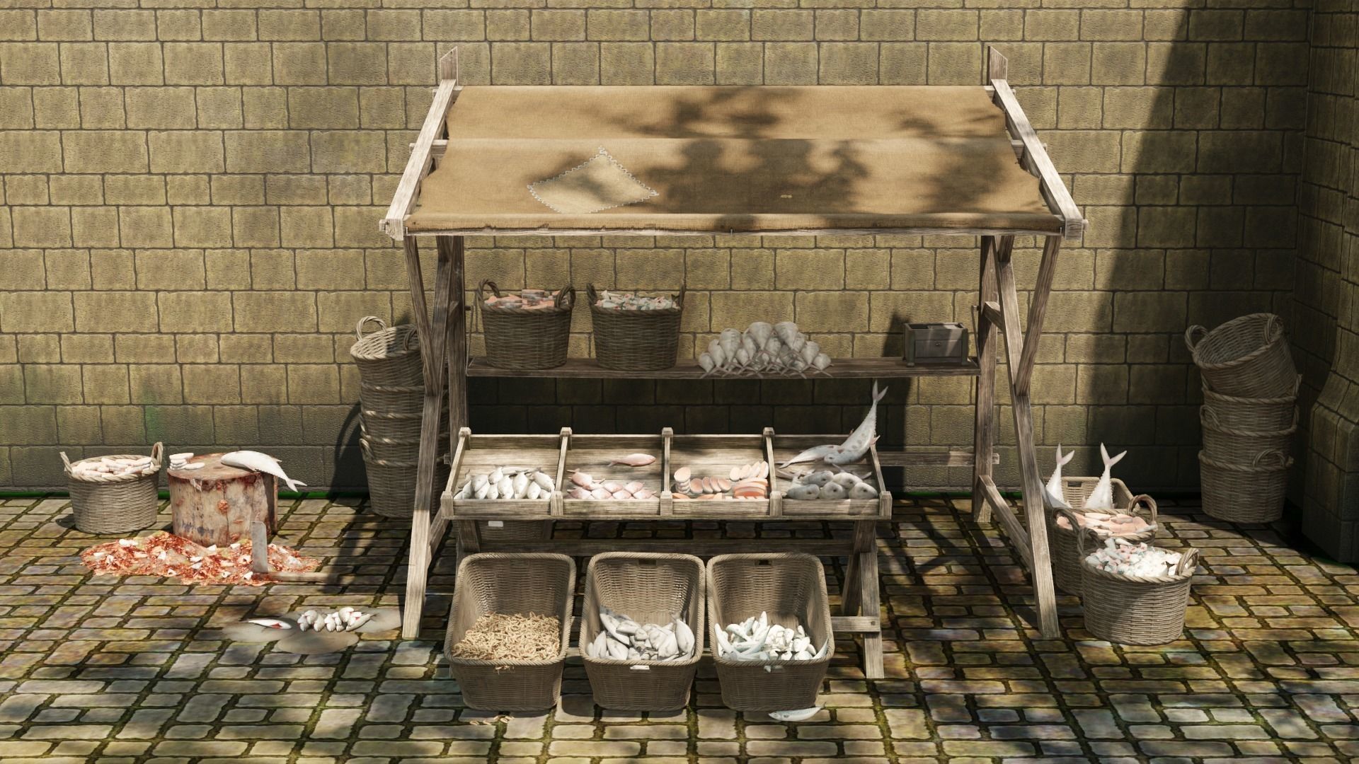 Medieval Fish Shop Low-poly 3D model_1