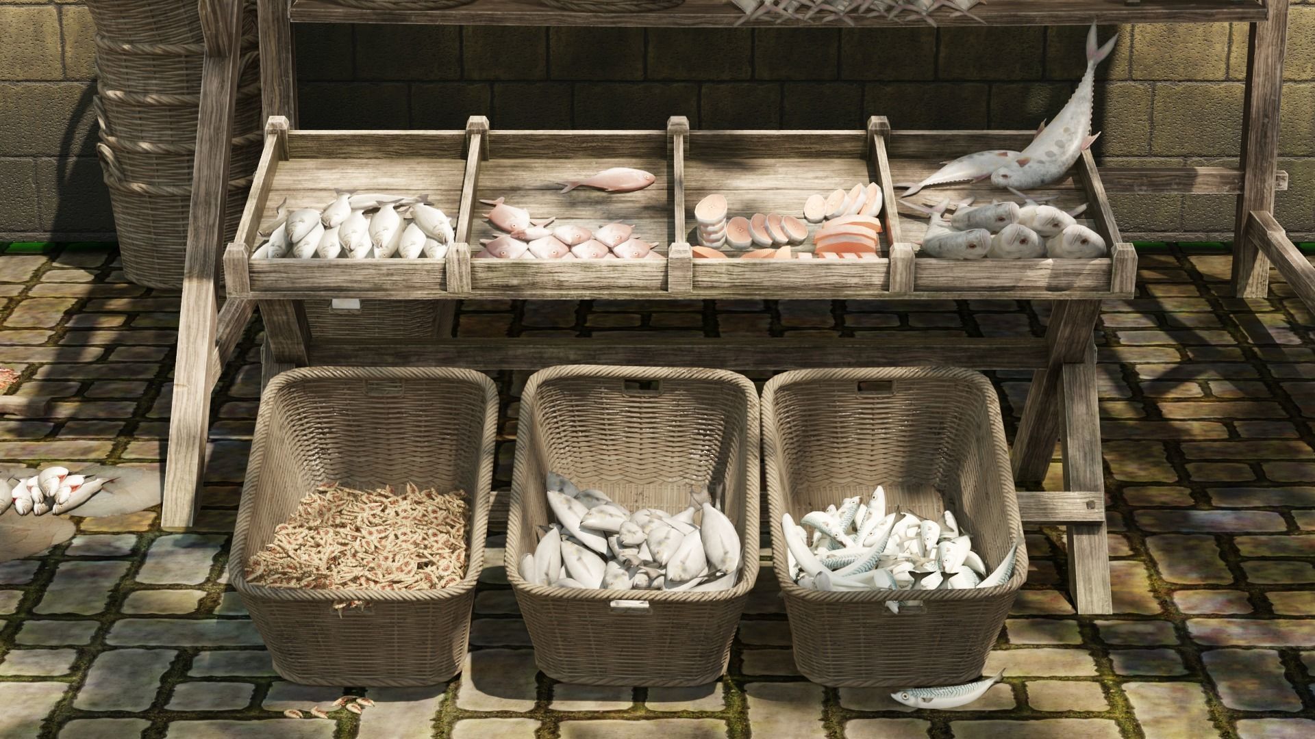 Medieval Fish Shop Low-poly 3D model_2