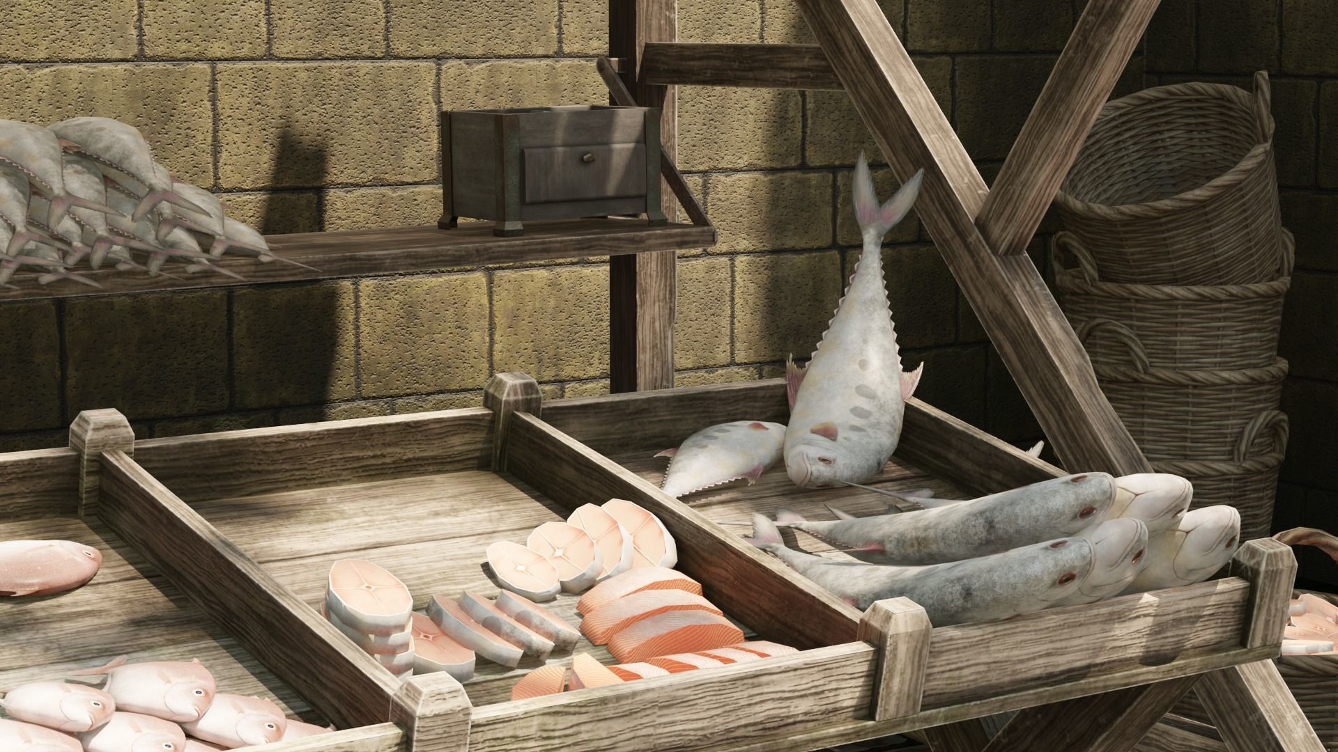 Medieval Fish Shop Low-poly 3D model_3