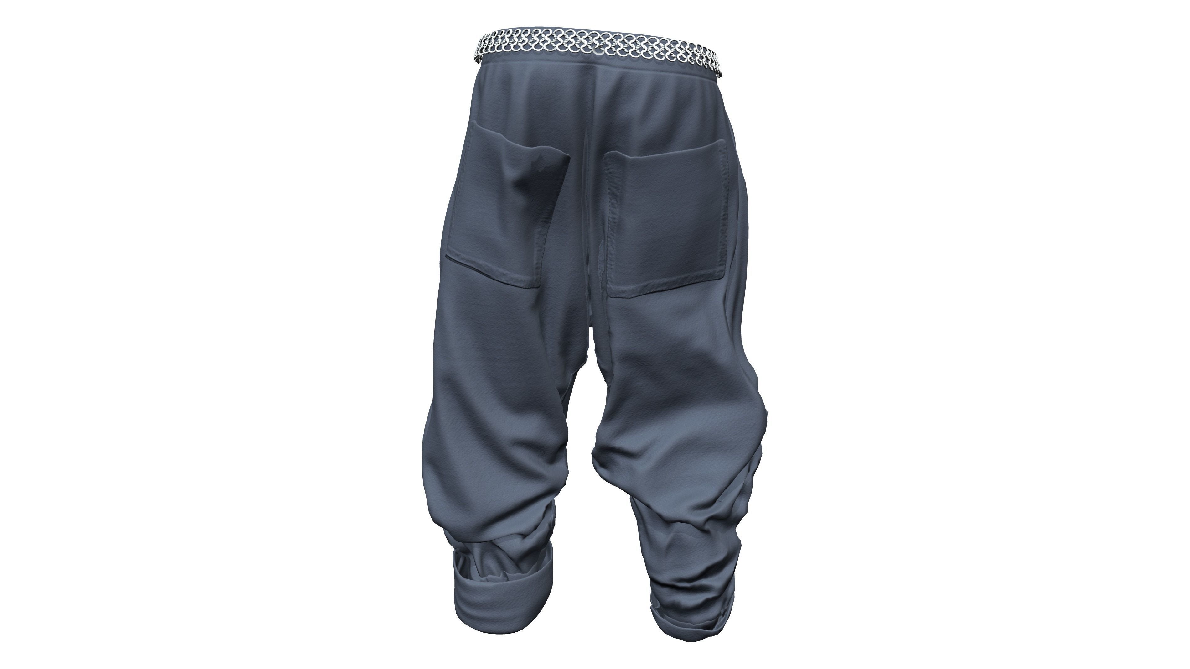 Game Rapper Pants 3D model Oversize Rolled Legs Rapper Pants With Metal Chains Belt VR ...
