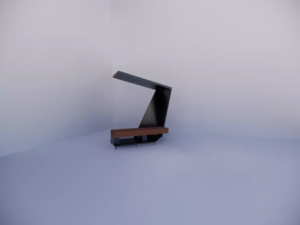 Bench desk with lamp Low-poly 3D model_0