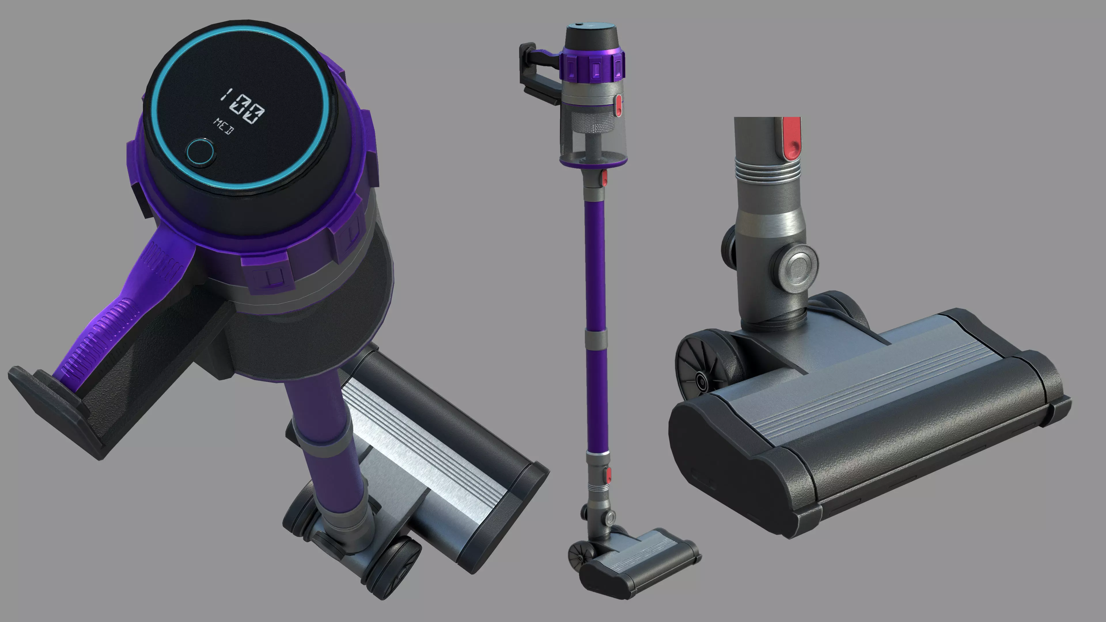 Cordless vacuum cleaner Low-poly 3D model_0