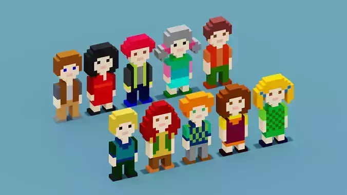NFT Pixel Characters Low-poly 3D model