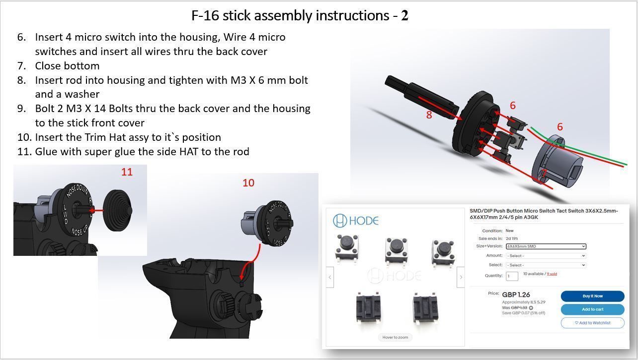 F-16 3d printing stick for simulation with electronics parts 3D print model_6