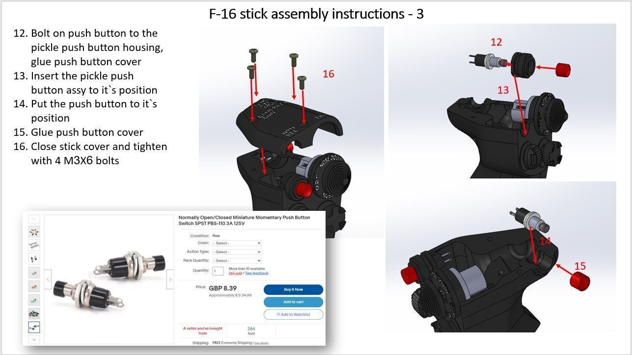 F-16 3d printing stick for simulation with electronics parts 3D print model_7