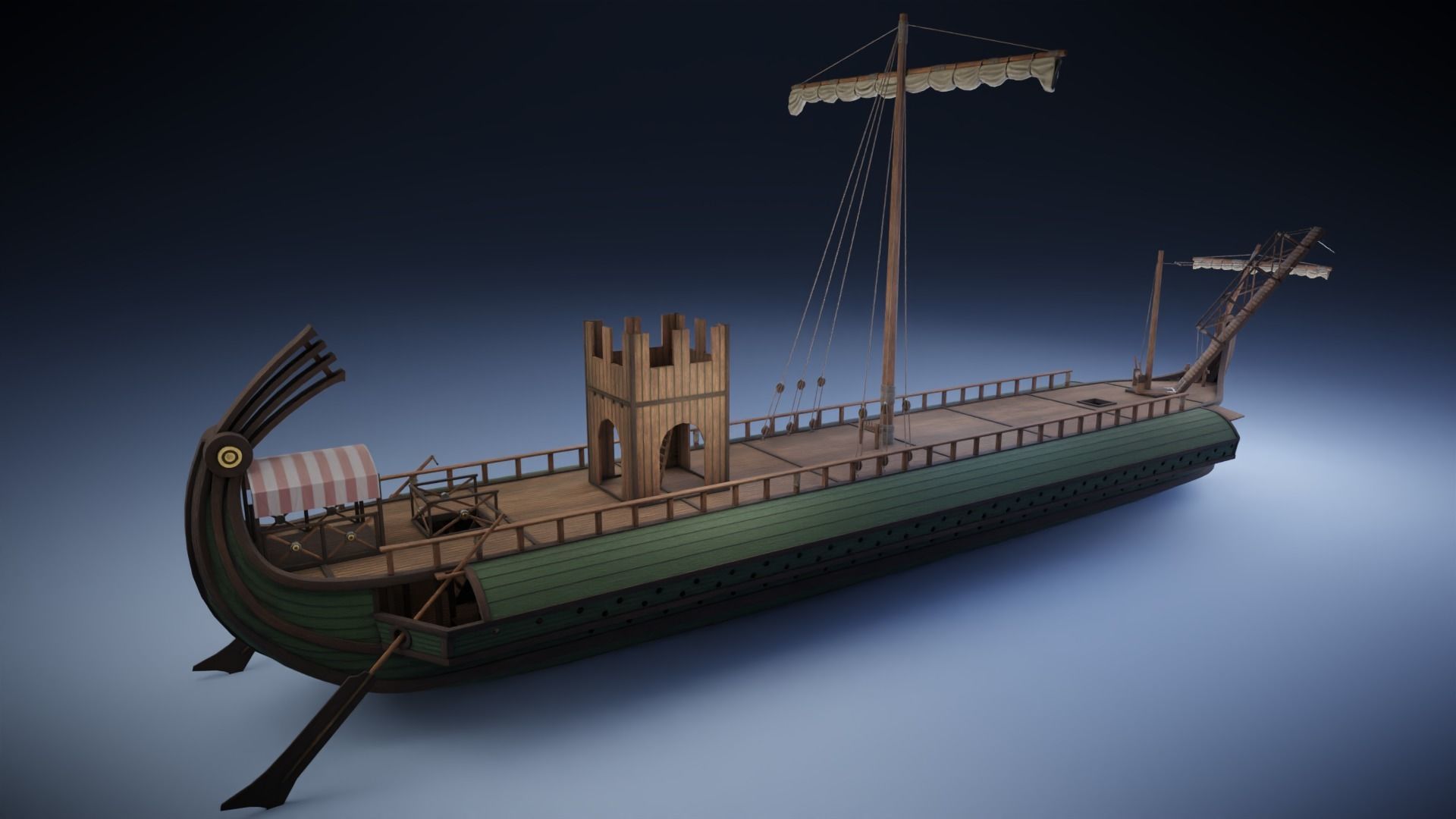 Roman Trireme Low-poly 3D model_5