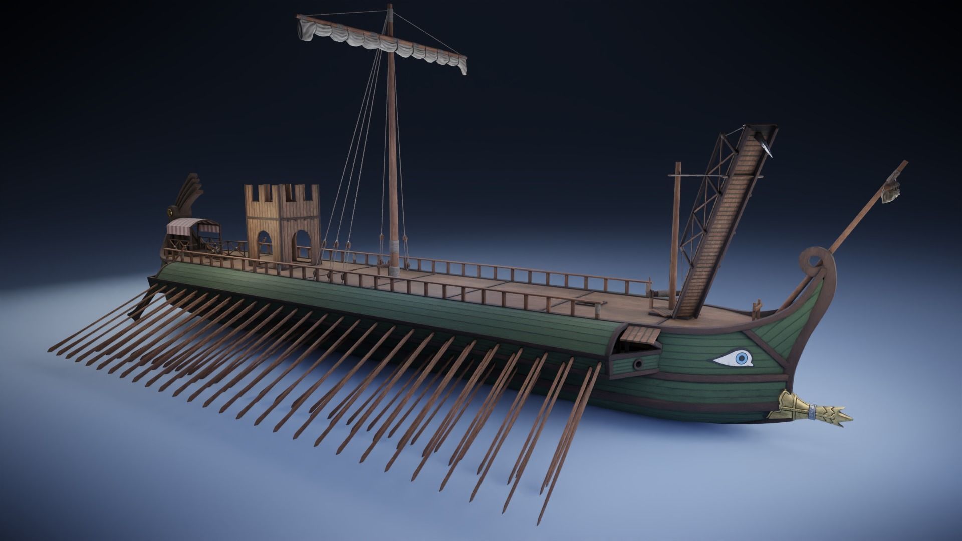 Roman Trireme Low-poly 3D model_3