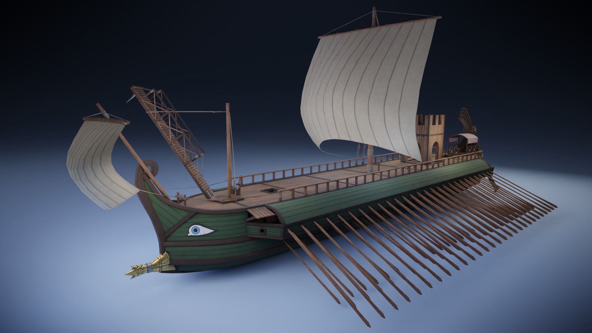 Roman Trireme Low-poly 3D model_9
